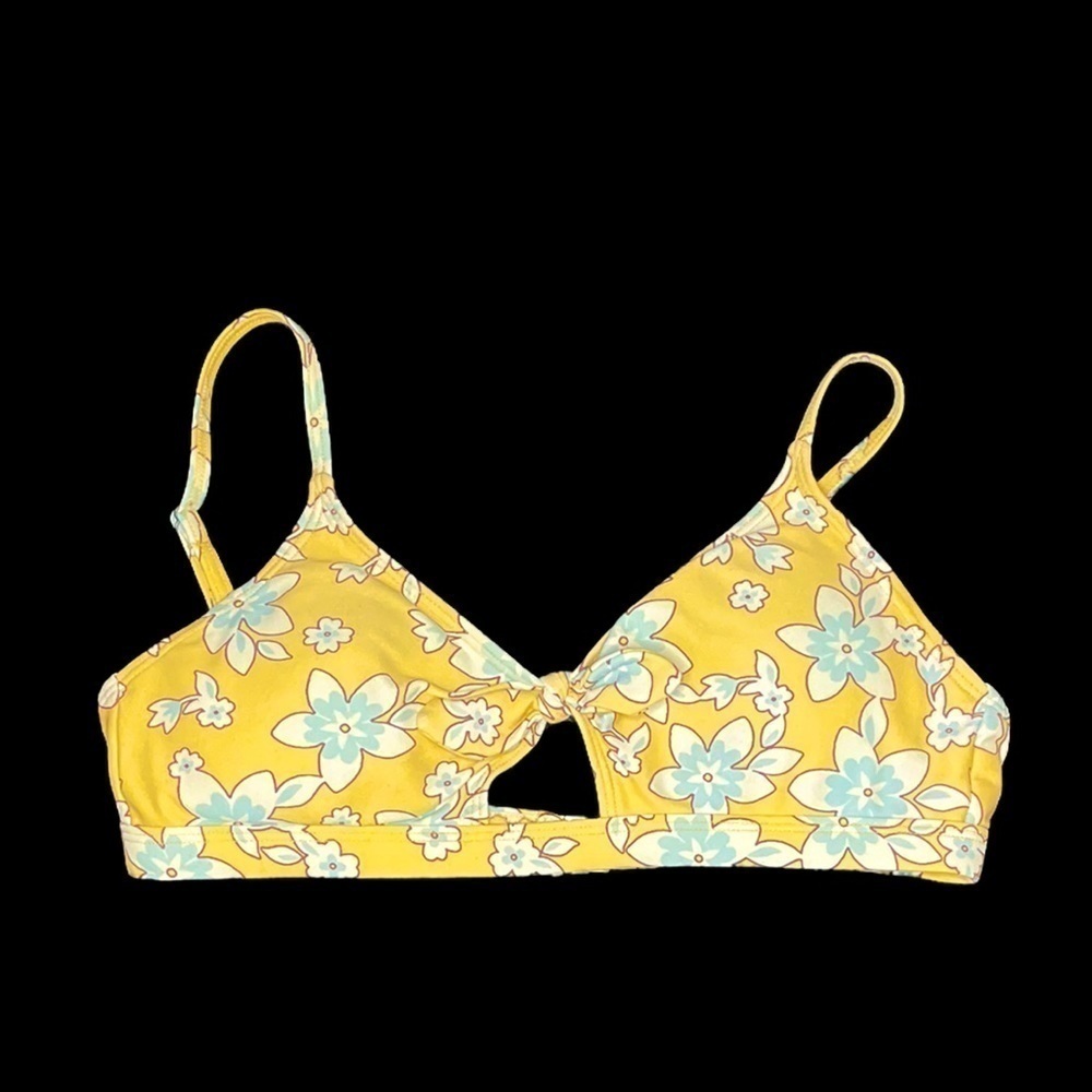 Full tilt yellow floral Bikini top light blue Hawaiian tropical halter
